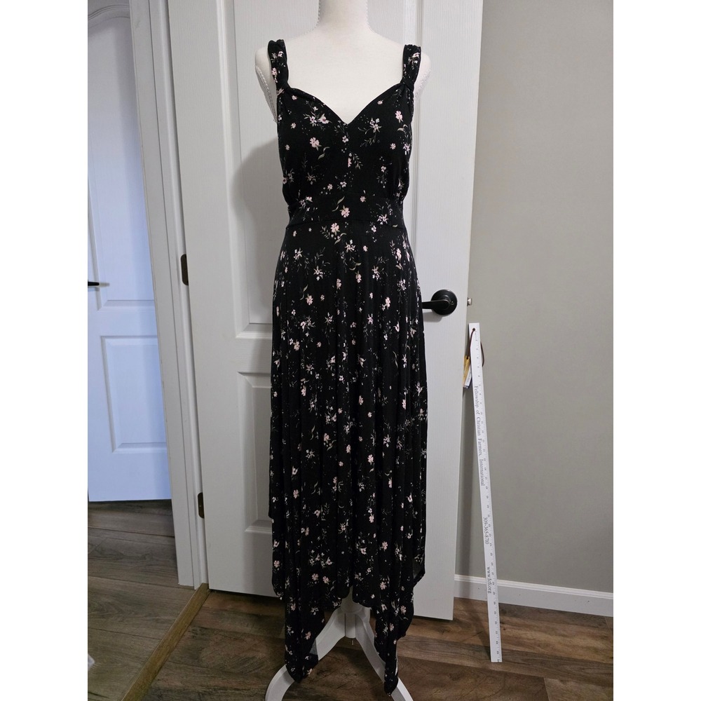 American Rag Black Midi Dress with Cream and Pink Floral Print